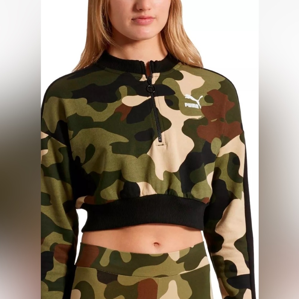 Puma camo cropped sweatshirt in night forest. Never worn.